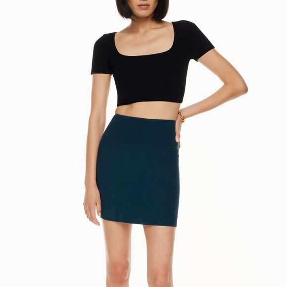 Babaton Sculpt Knit Mini Skirt Ribbed Stretch Pull On Herbage Green Size S Small - Picture 1 of 9